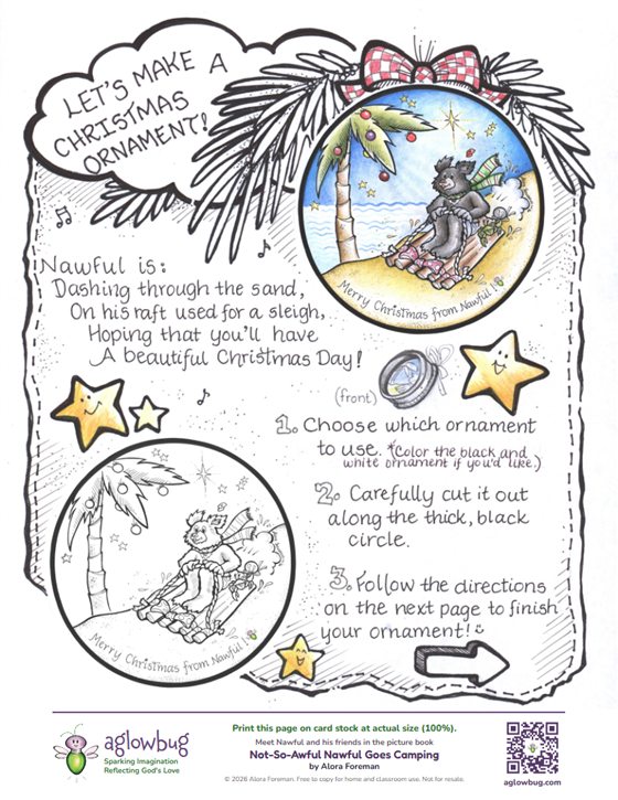 Let's Make a Christmas Ornament page with a colored and a black-and-white ornament of Nawful